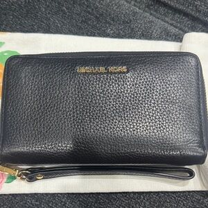 Michael Kors Black Pebbled Leather Wristlet